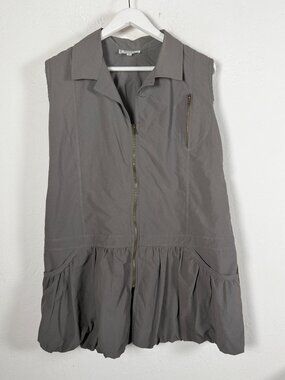 Hanna For La Journee Women Gray Full Zip Bubble Hem Lagenlook Tunic Dress Size 2